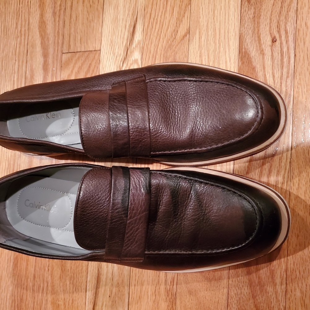 Calvin Klein Brown Leather Loafers Slip-Ons